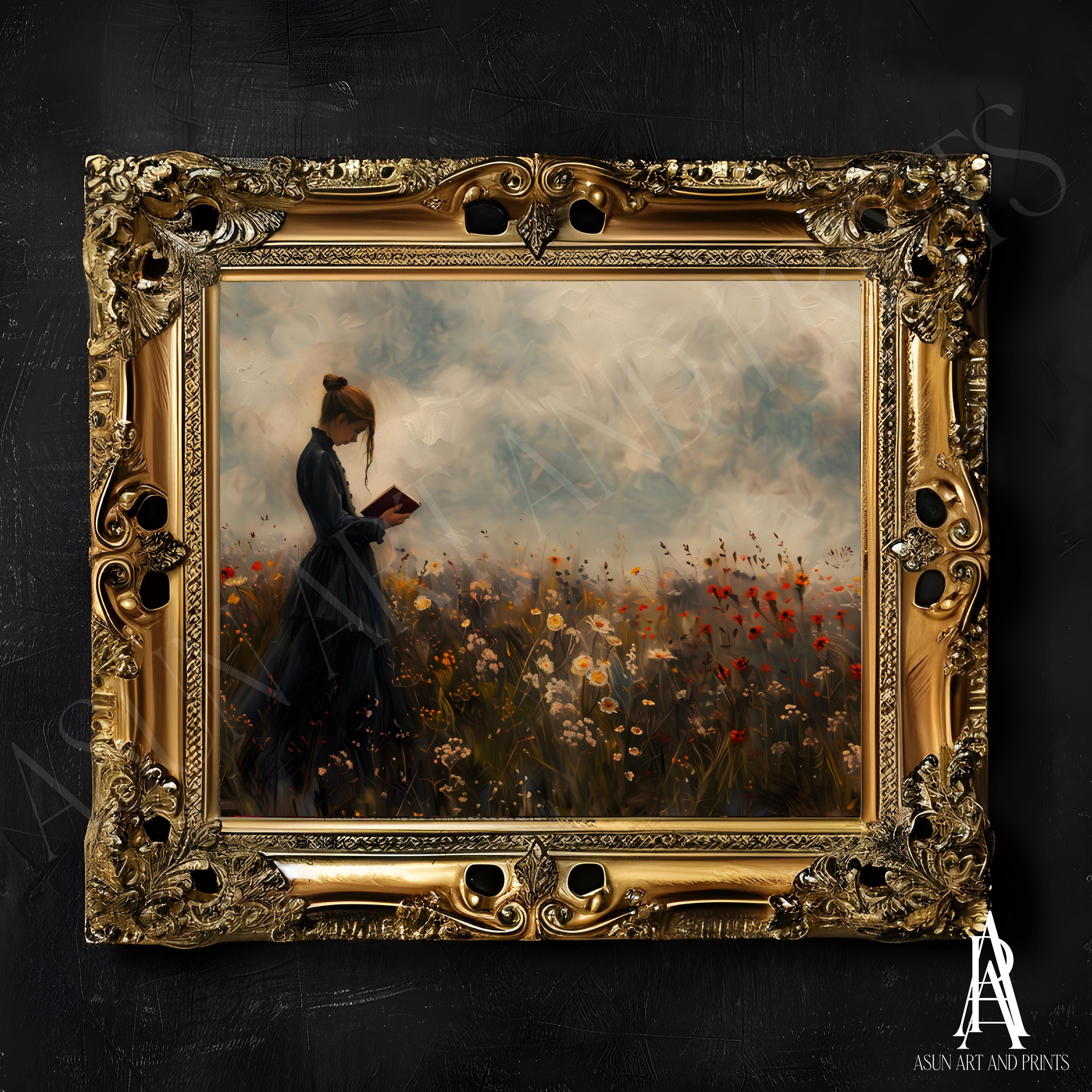 MOODY OIL PAINTING | Vintage Woman Portrait Wall Art | Woman Reading ...