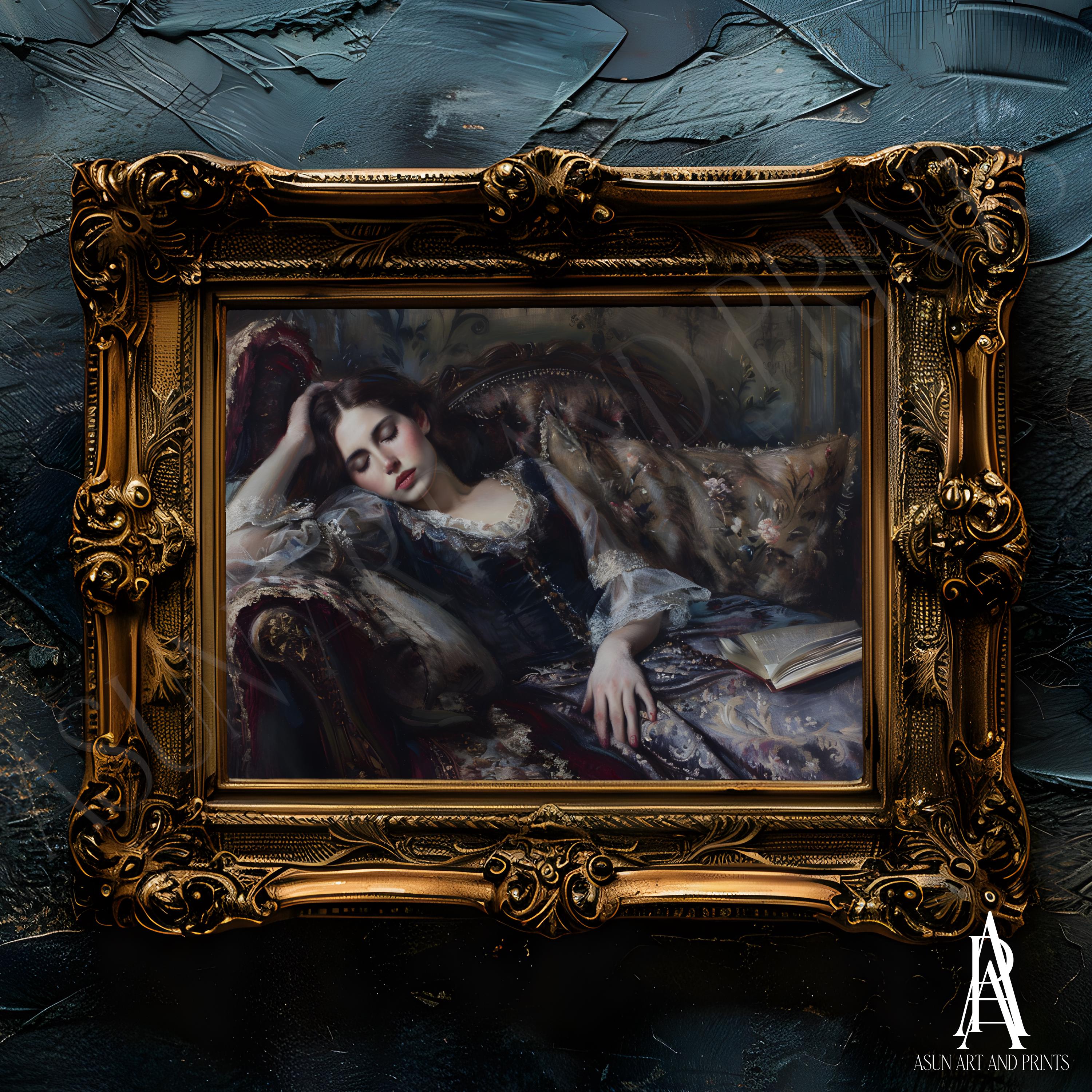 MOODY OIL PAINTING | Vintage Woman Portrait Wall Art | Woman Reading ...