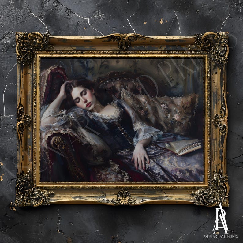 MOODY OIL PAINTING | Vintage Woman Portrait Wall Art | Woman Reading ...