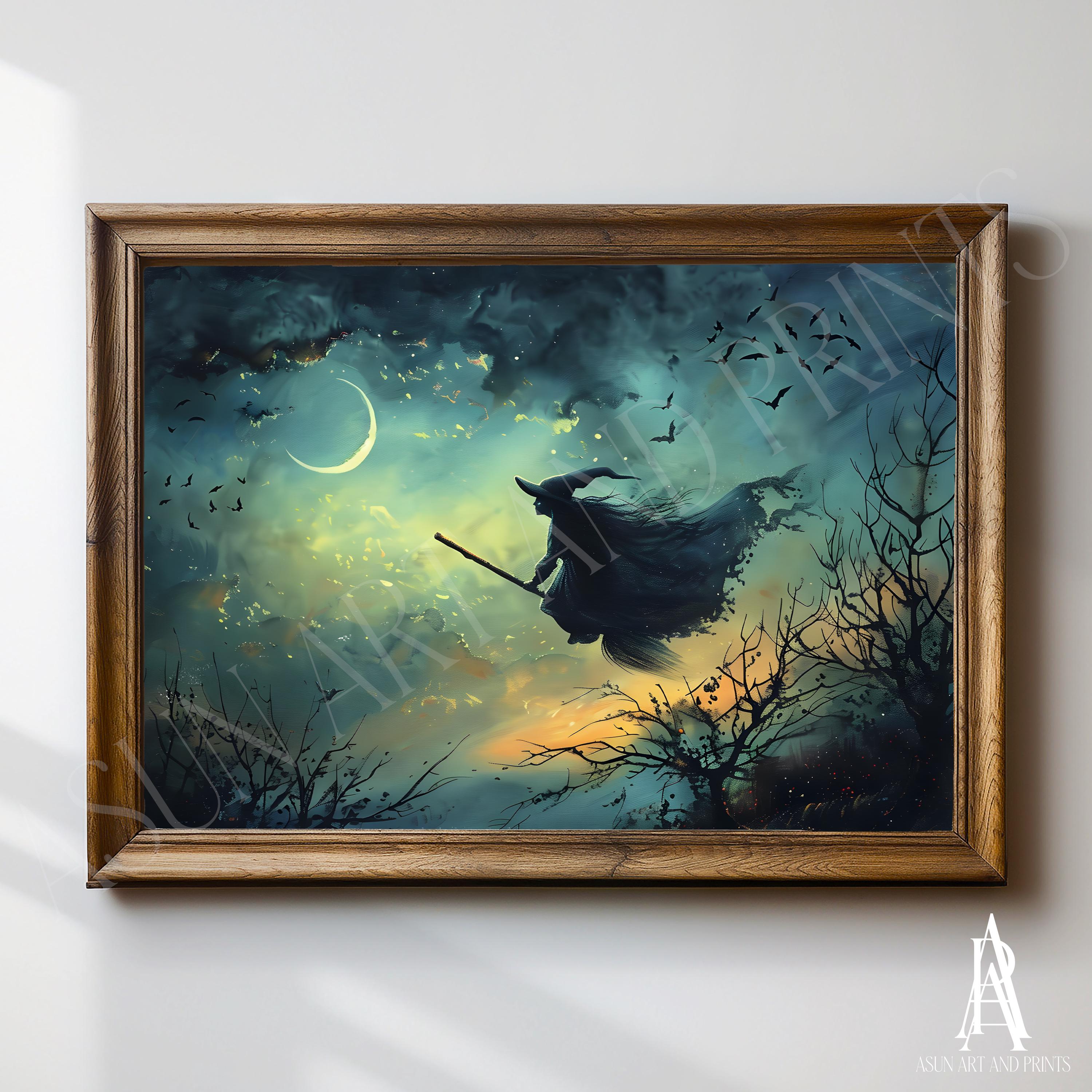 ダークでムーディな魔女の油絵 | 魔女っぽいヴィンテージハロウィーン 