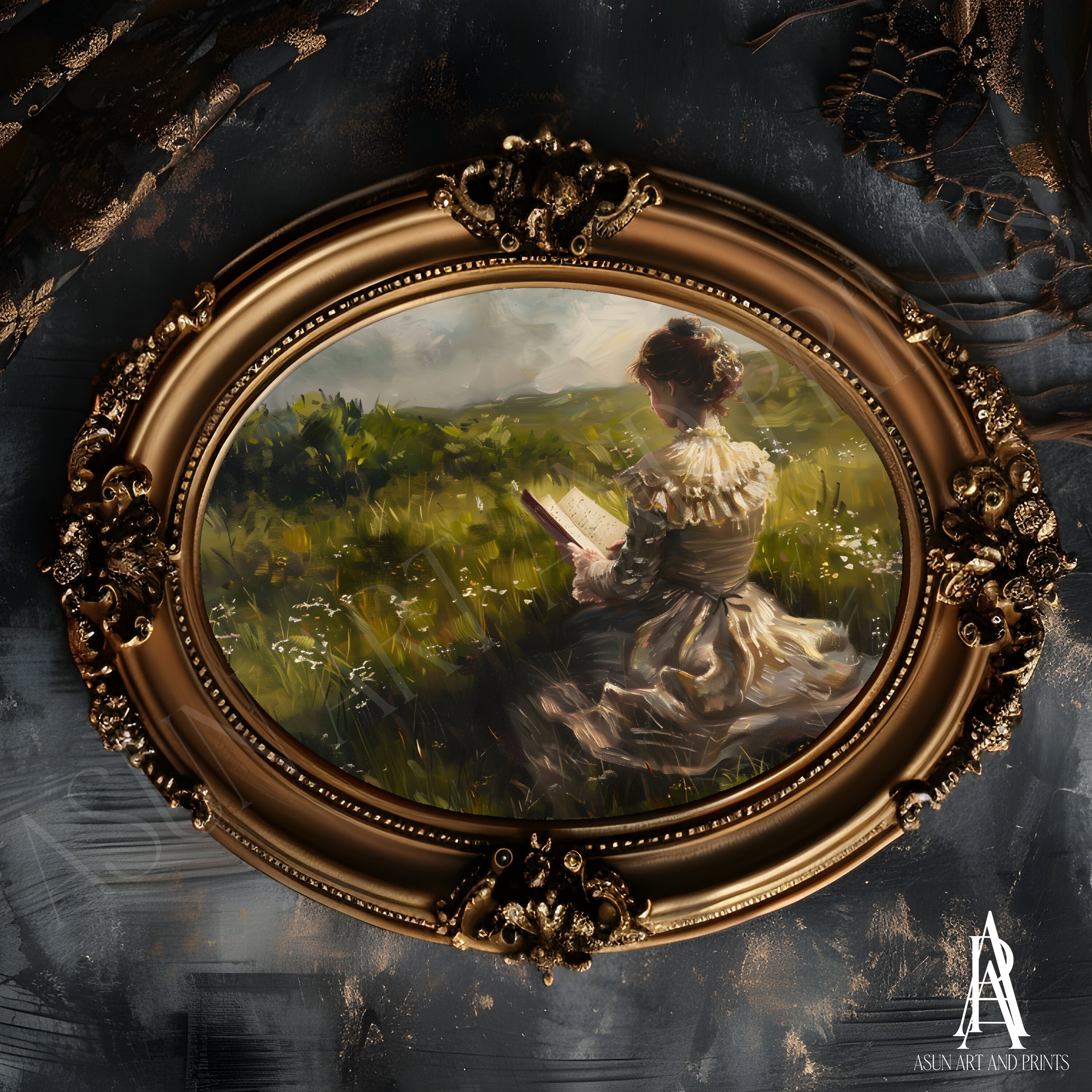 MOODY OIL PAINTING | Vintage Woman Portrait Wall Art | Woman Reading ...