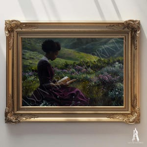 MOODY OIL PAINTING | Vintage Woman Portrait Wall Art | Woman Reading Art Print | Moody Wall Art | Dark Academia Print