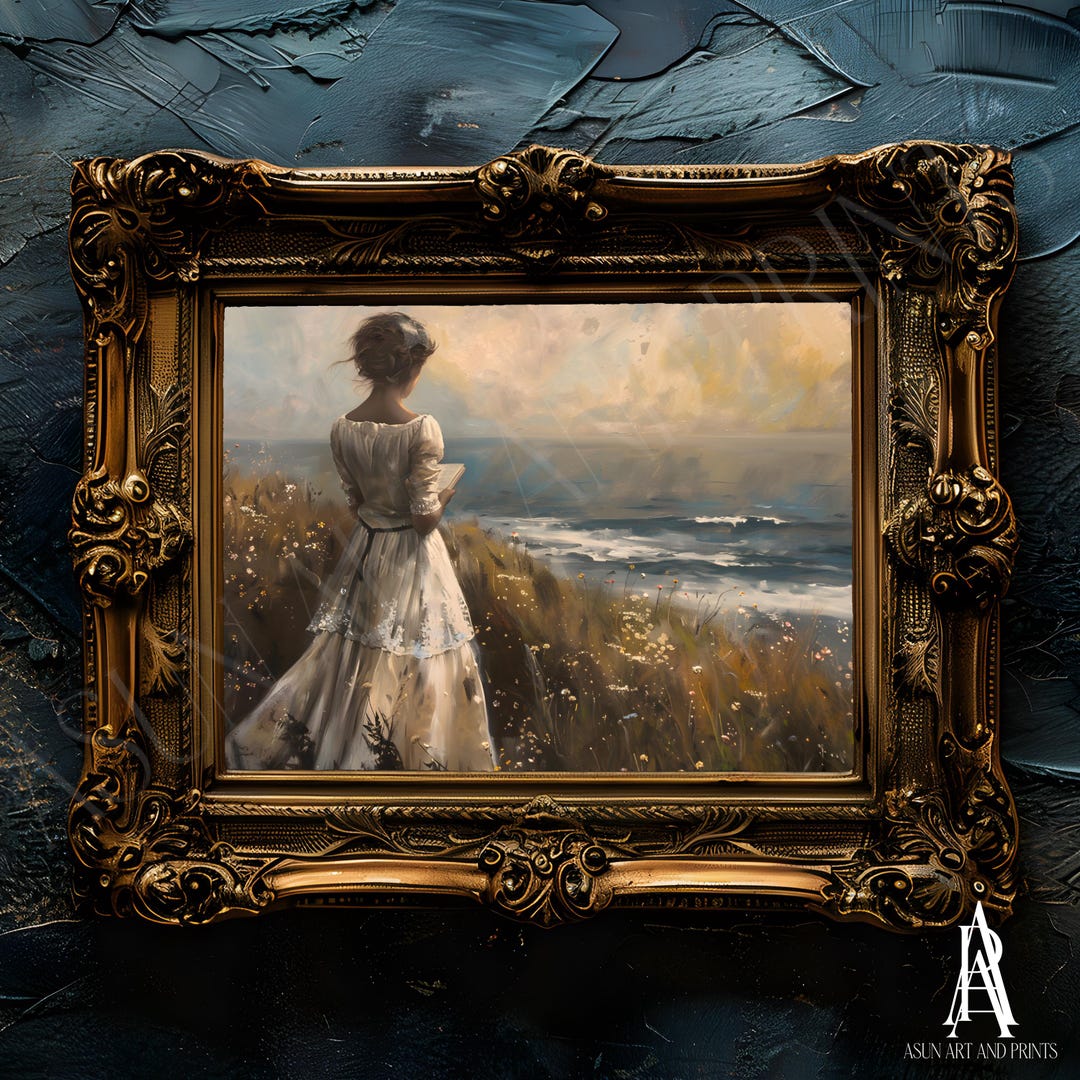 MOODY OIL PAINTING | Vintage Woman Portrait Wall Art | Woman Reading ...