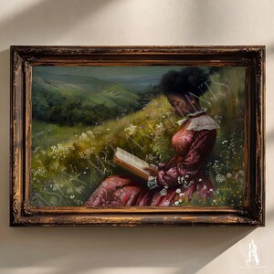 MOODY OIL PAINTING | Vintage Woman Portrait Wall Art | Woman Reading Art Print | Moody Wall Art | Dark Academia Print