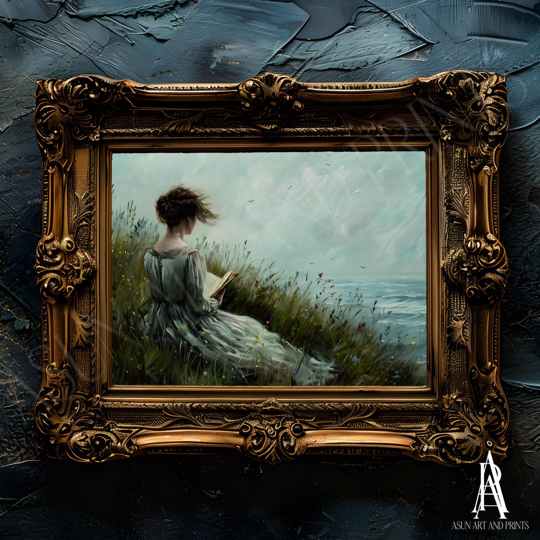 MOODY OIL PAINTING | Vintage Woman Portrait Wall Art | Woman Reading ...
