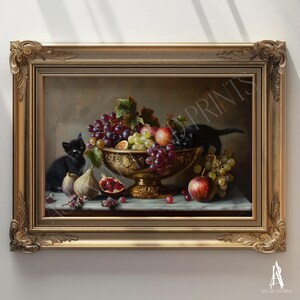 PRINTED & SHIPPED cats | vintage European art, dark moody prints, vintage gallery, moody vintage art, dark cottage core art, animal prints