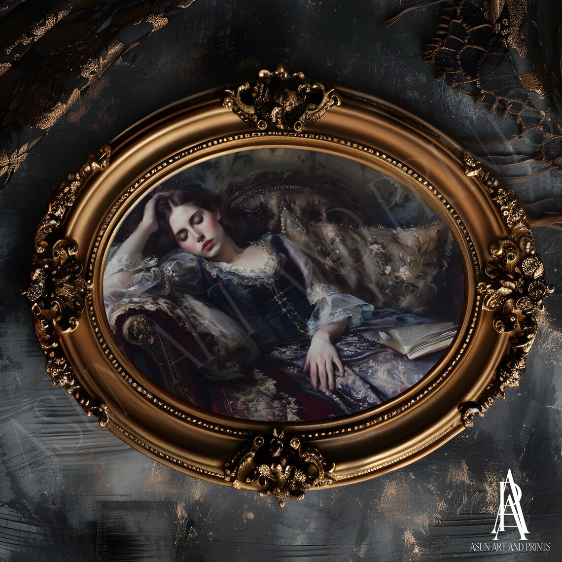 MOODY OIL PAINTING | Vintage Woman Portrait Wall Art | Woman Reading ...