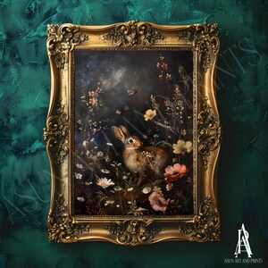 PRINTED & SHIPPED Moody Rabbit| vintage European art, dark moody prints, vintage art, moody vintage art, dark cottage core art, animal print