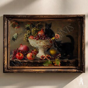 PRINTED & SHIPPED cats | vintage European art, dark moody prints, vintage gallery, moody vintage art, dark cottage core art, animal prints