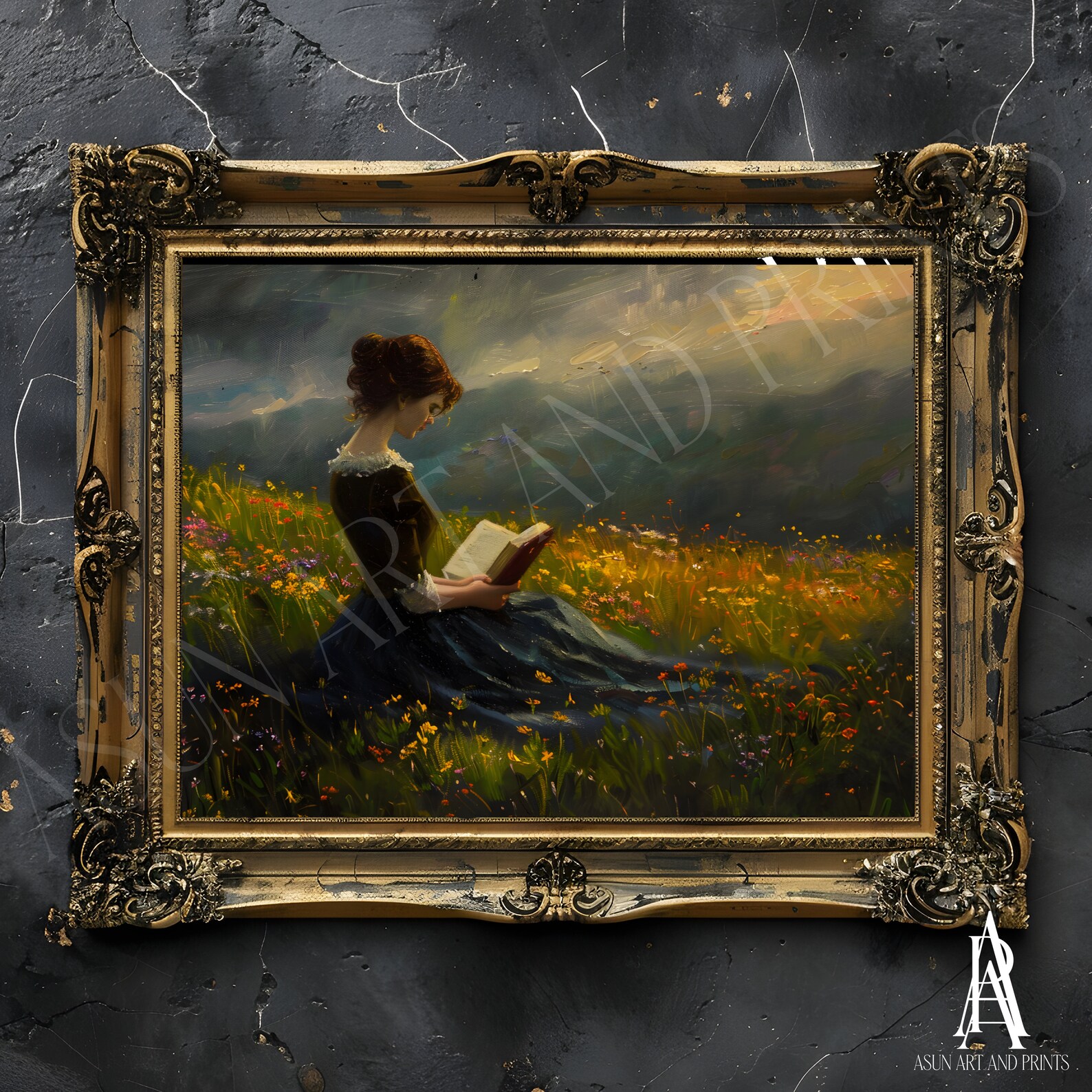 MOODY OIL PAINTING | Vintage Woman Portrait Wall Art | Woman Reading ...