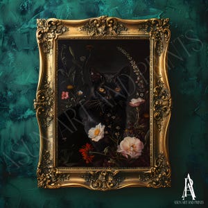 PRINTED & SHIPPED cat | vintage European art, dark moody prints, vintage gallery, moody vintage art, dark cottage core art, animal prints