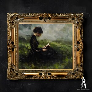 MOODY OIL PAINTING | Vintage Woman Portrait Wall Art | Woman Reading ...