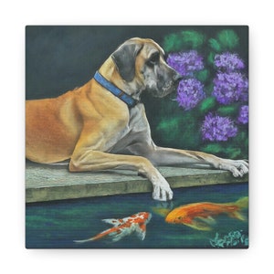 Canvas Print - Peaceful Great Dane and Koi