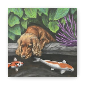 Druck - Peaceful Cocker Spaniel und Koi