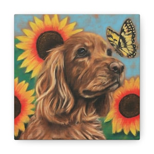 Print - Cocker Spaniel mit Blumen und Schmetterling
