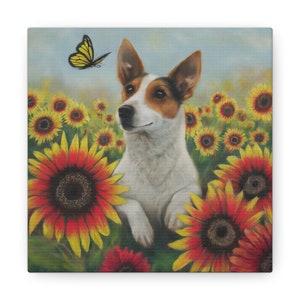 Canvas Print - Jack Russell Terrier with Flowers and Butterfly