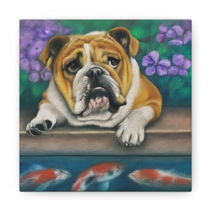 Canvas Print - Peaceful English Bulldog and Koi