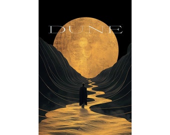 Dune-inspired Matte Vertical poster.  Gold and black sci-fi poster, the sleeper must awaken. Gift for him or her.