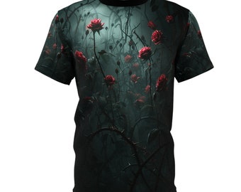 T-shirt met gotische rozenprint, unisex T-shirt Nightscape Vampiric