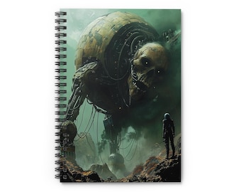 Spiral Notebook - Ruled Line. Robotic apocalypse, the Grim dark cover art of robots hunting humans.  Great gift for him or her,