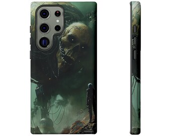 Robotic apocalypse, robots hunting humans. Sci-Fi cell phone case, dark world robot wars. Geeky gifts,