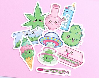 Cute Stoner Sticker Weed Sticker Pack 420 Sticker  Kawaii Weed Sticker Cannabis Sticker Bundle Trippy Sticker Stoner Gift Canna Babe