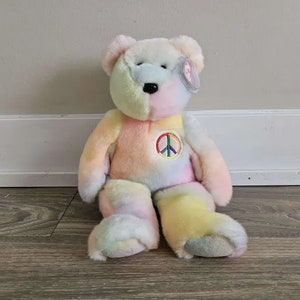 ty Beanie Buddies Peace the Pastel Bear Stuffed Animal Plush Toy 12.5&quot;