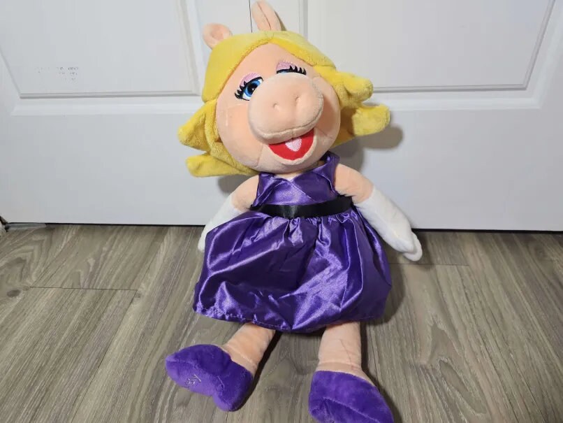 miss piggy doll purple dress Muppets Miss Piggy Plush Jim Henson Purple Dress Embroidered Features Yarn  2007