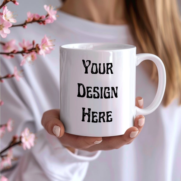 Mug Mock Up | White Glossy Mug MockUp | Woman Holding Mug MockUp | White Mug Image with hands| Digital Image | Coffee Mug MockUp