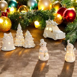 Handmade LED Christmas Figurines: Ceramic Enamel Holiday Decor