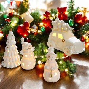 Handmade LED Christmas Figurines: Ceramic Holiday Decor