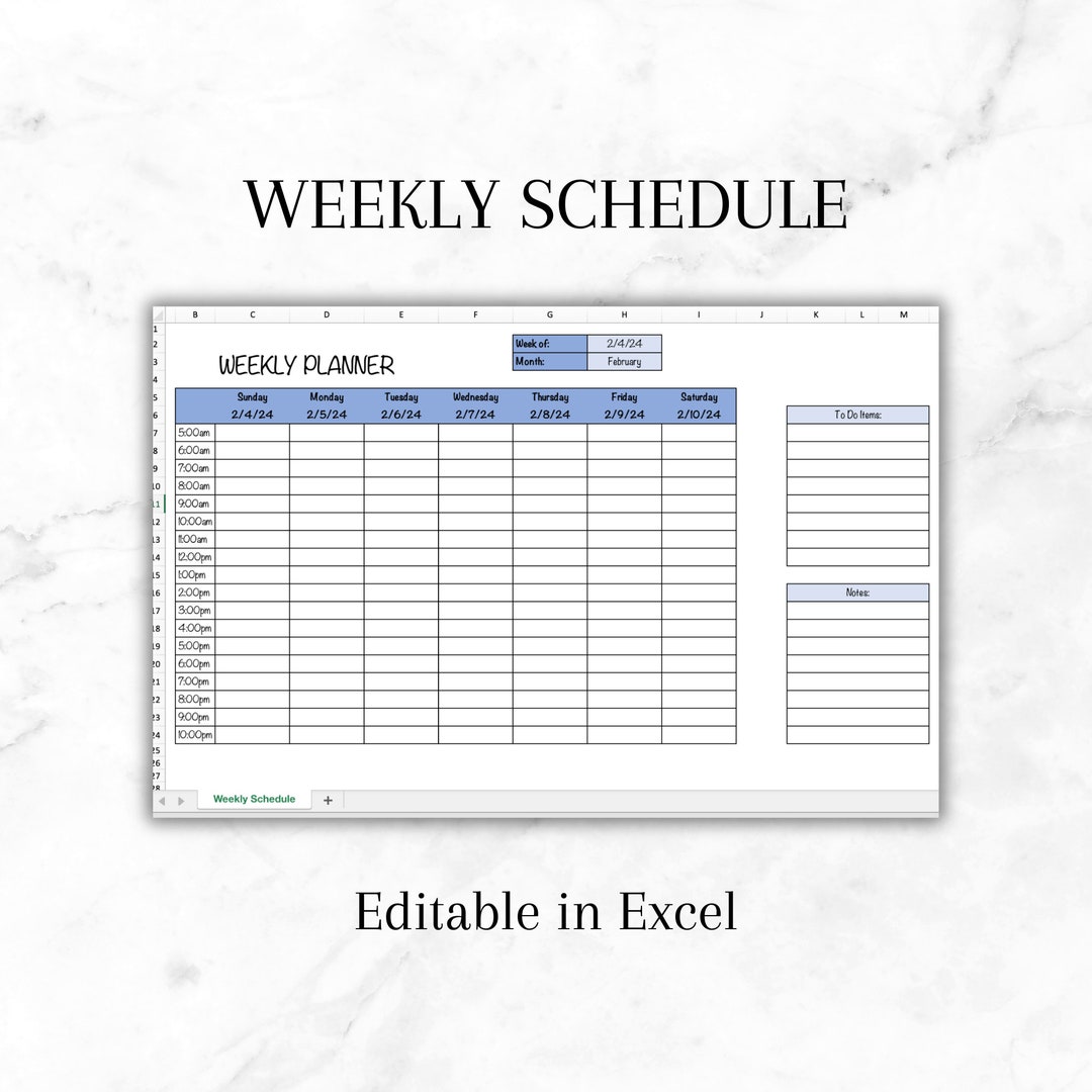 Basic Weekly Planner Excel Template, Excel Template for Weekly Planning ...