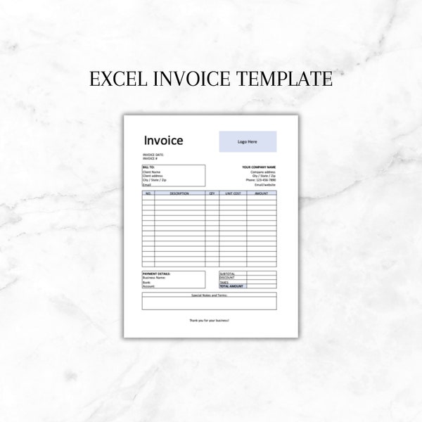 Business Invoice Template, Simple Small Business Invoice, Editable Excel Invoice, Digital Invoice, Professional Invoice, Invoice Spreadsheet