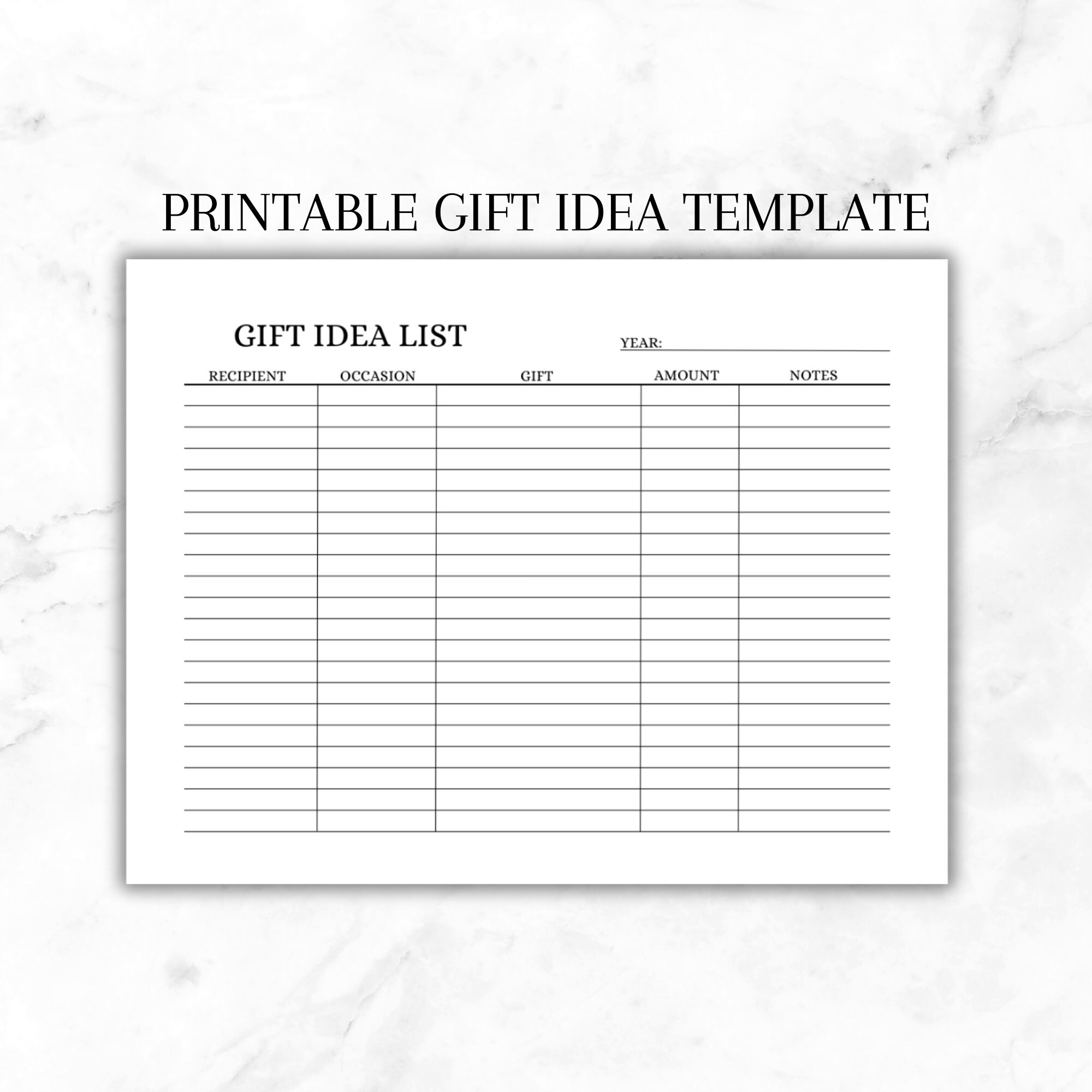 Modello di idee regalo, Tracker idee regalo semplice, Elenco idee regalo di base, Idea regalo stampabile, Tracker regali modificabile, Budget regali,