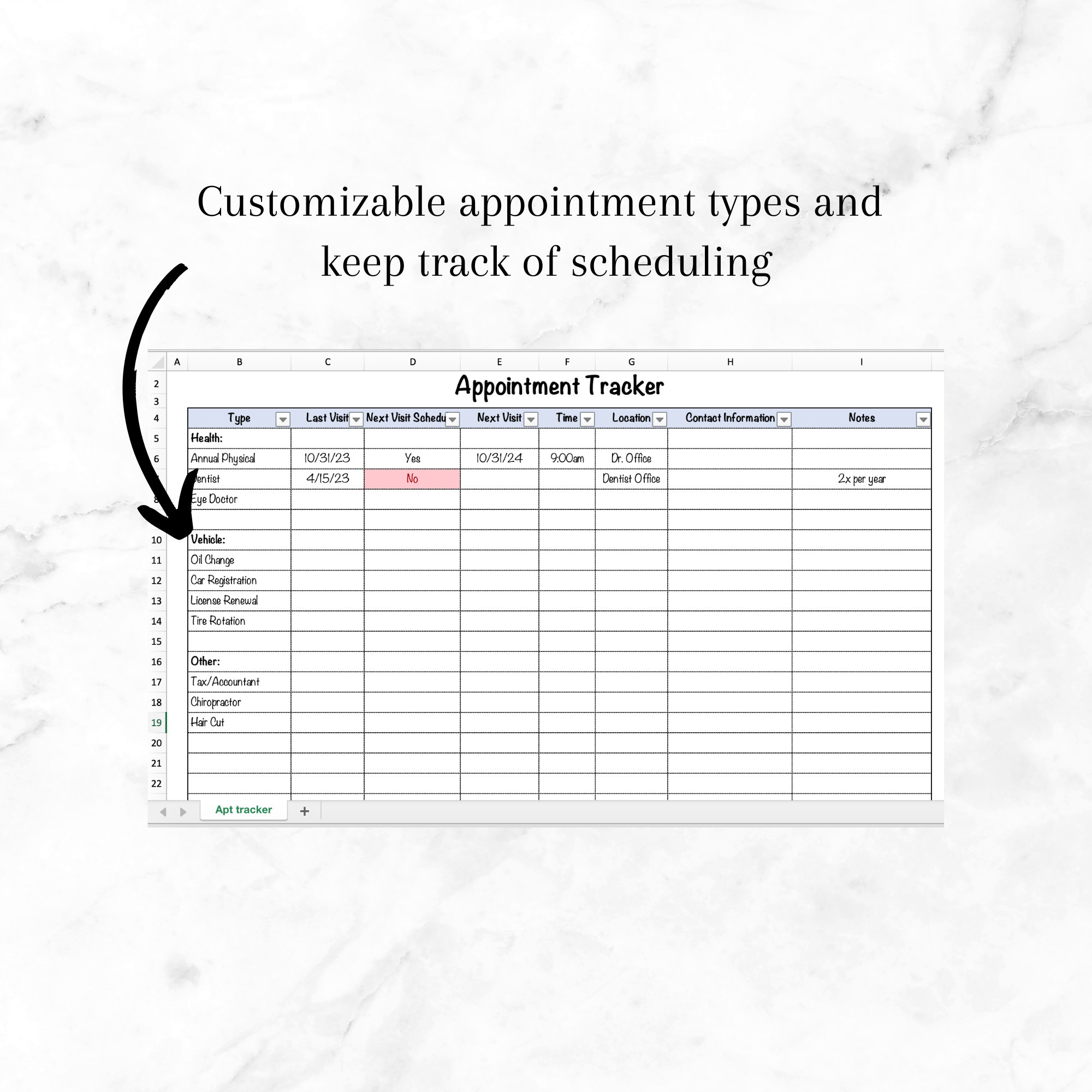Excel Appointment Tracker