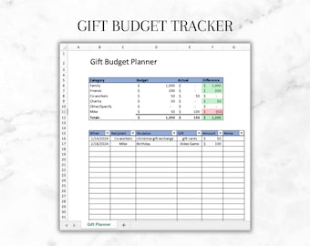 Gift Budget Template, Gift Tracker, Track Recipients and Occasions, Gift Spending Planner Spreadsheet, Present Organizer, Gift Idea List