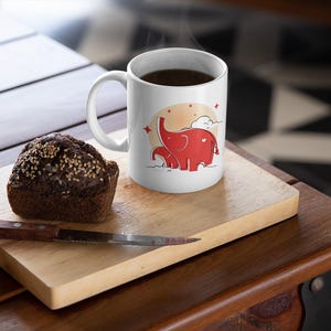 Coffee Cups, Abstract Elephant Design, Mug for Animal Lovers, Ceramic Mug for Coffee Drinkers, Elephant Pattern Cup, Gift for Wildlife