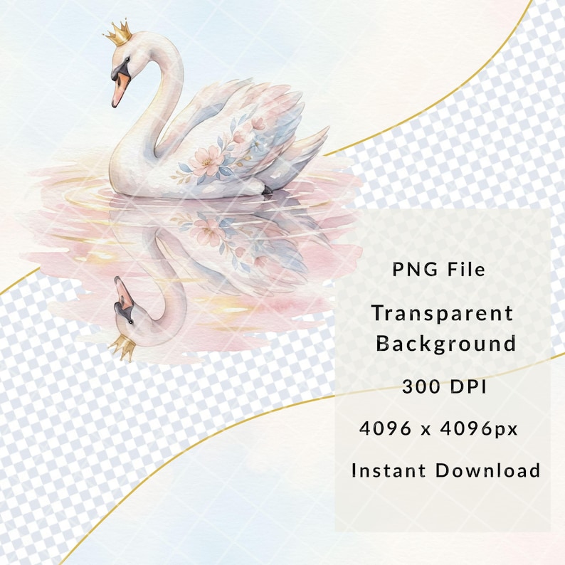 Swan Watercolor Clipart Bundle, Elegant Pink Floral Swan PNG, Wedding ...