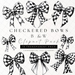 Preppy Checkered Bow PNG Sublimation Bundle, Black and White Ribbon Clipart, Instant Download Coquette Bow PNG, T-Shirt Design Sublimation