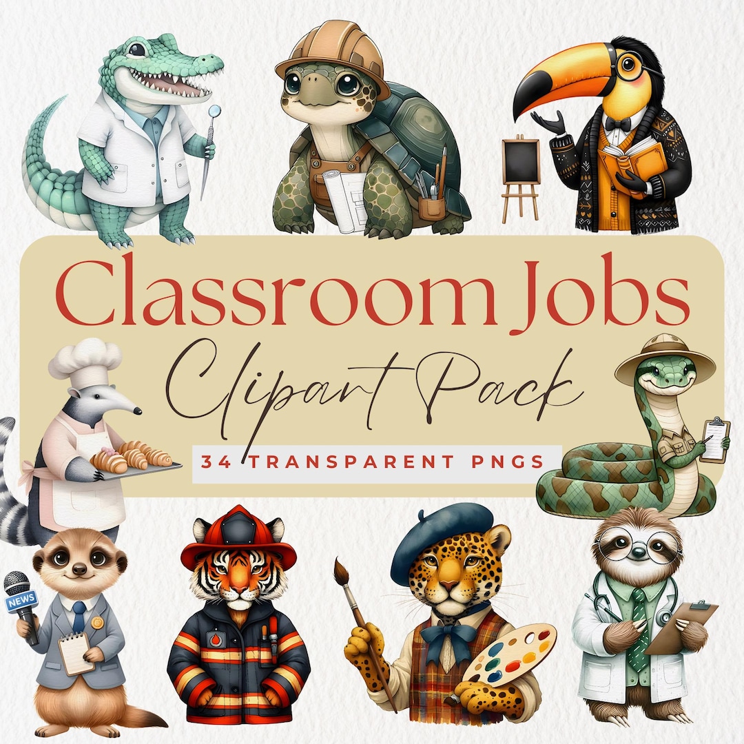 Professions Animals Animal Professions Clipart Bundle, 34 Cute Jungle Animal Pngs for ...