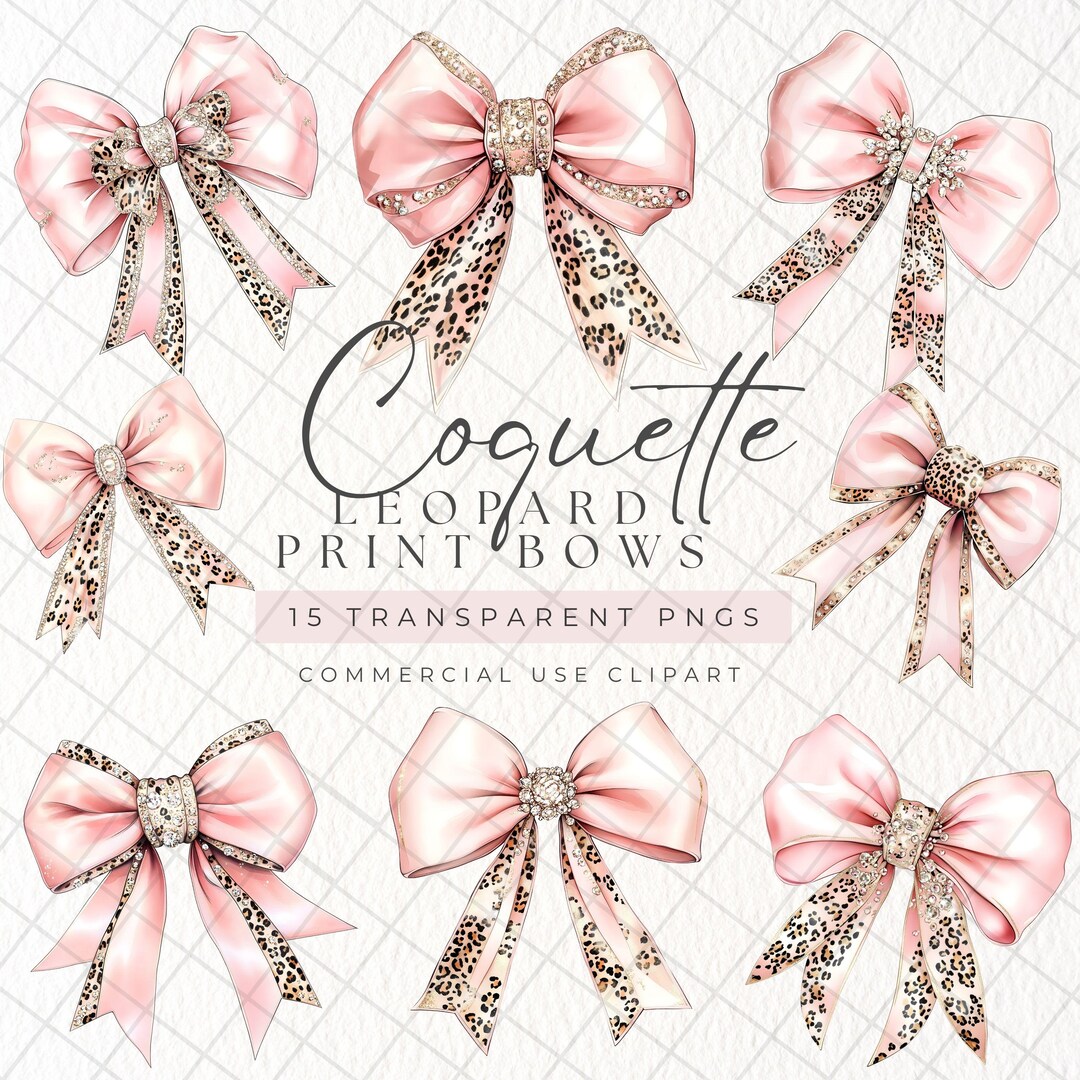 Pink Leopard Bow PNG Clipart, Coquette Sublimation Bundle, Girly Ribbon ...