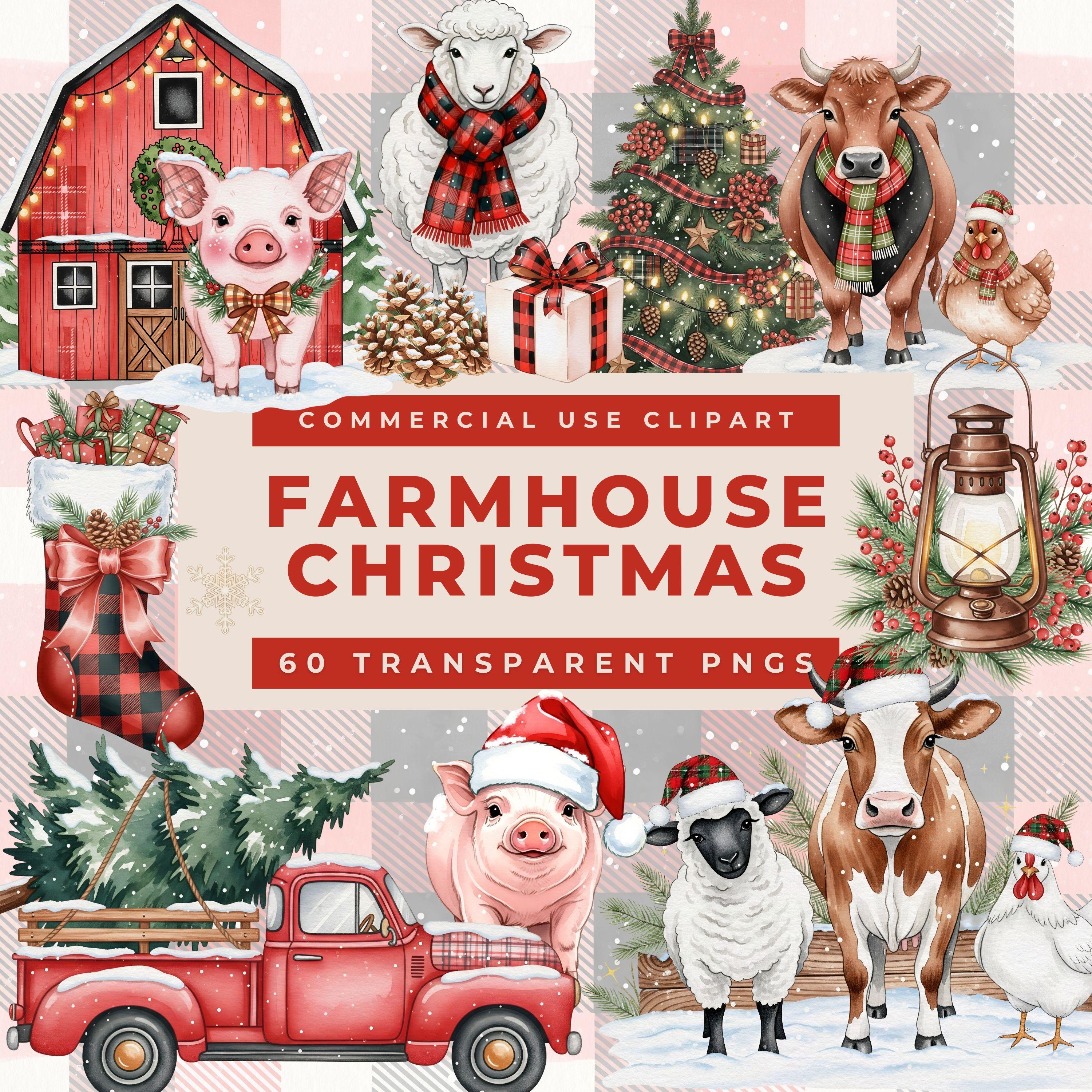 Rustic Farmhouse Christmas Clipart PNG Bundle, Cozy Winter Holiday ...