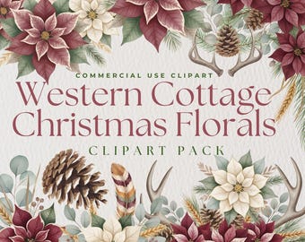 Aquarell Weihnachten Blumen Clipart, Weihnachtssterne, Geweih, Weizen (PNG, Kommerzielle Nutzung)