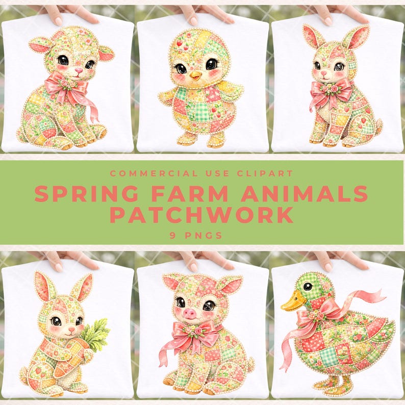Patchwork Animal Patterns Floral Patchwork Animals Clipart Bundle, Faux Patchwork Bunny Lamb Duck ...