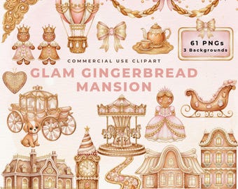 Watercolor Gingerbread Clipart Bundle, Christmas Gingerbread Frame Png, Gingerbread Cookies, House, Commercial License, Instant Download