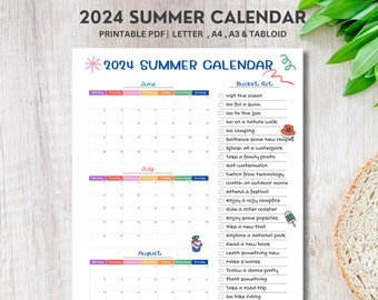 2024 Printable Summer to do list, Summer Activities Calendar, Summer Bucket List, Summer Planner, Summer break idea, Summer break activities