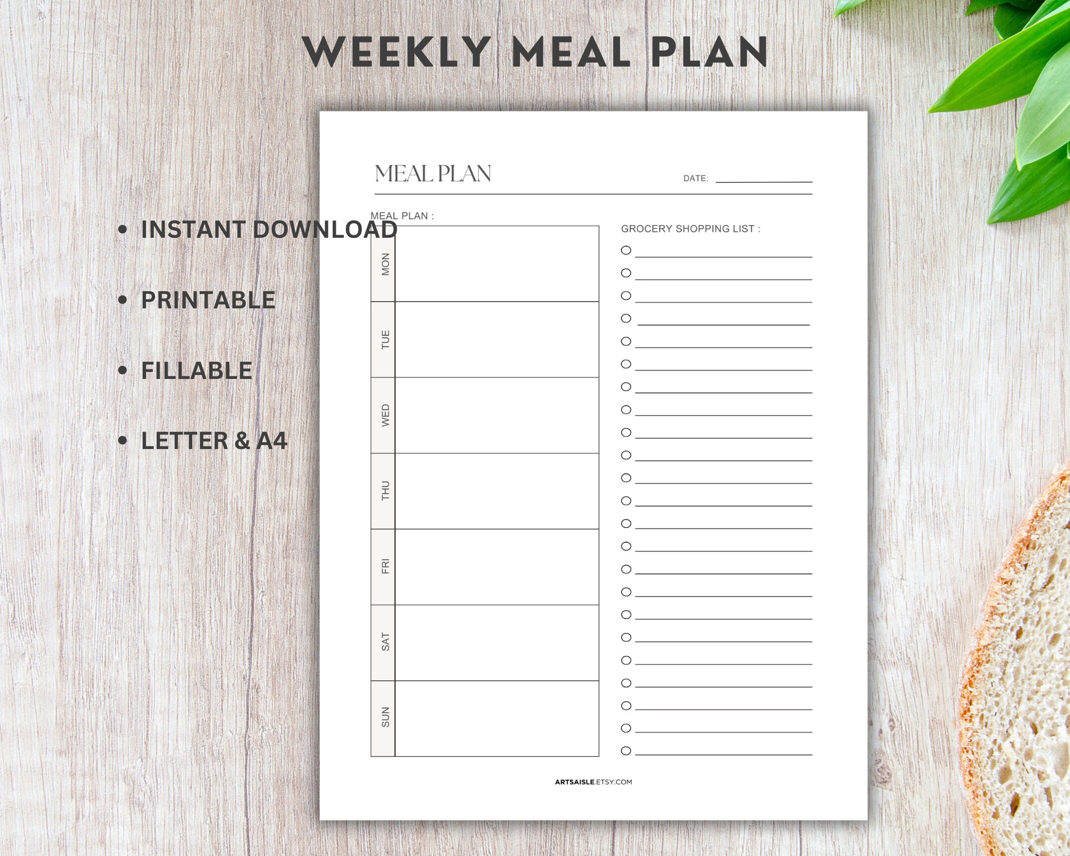 Grocery Shopping List Printable Template, Meal Planner, Food Shopping ...