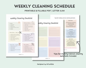 Weekly Cleaning Schedule, Cleaning Checklist, Cleaning To Do List, Printable Cleaning Template, A4/Letter size, Chore responsibility