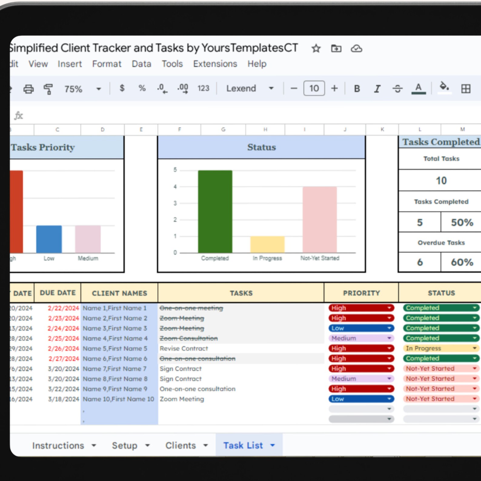 Simple Client Tracker and Task Tracker Small Business Spreadsheet, Lead ...
