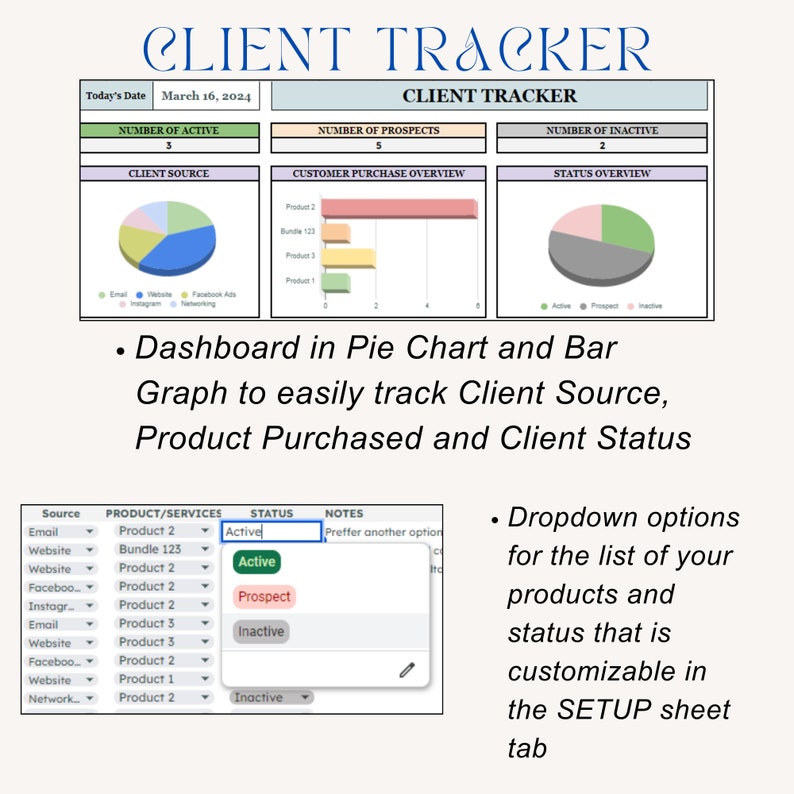 Simple Client Tracker and Task Tracker Small Business Spreadsheet, Lead ...
